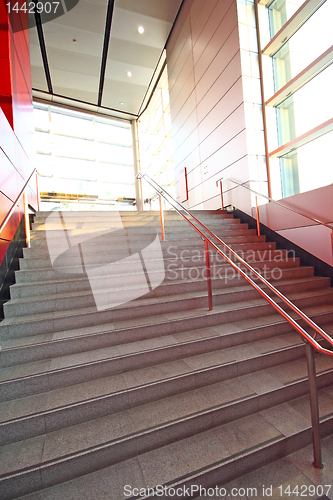 Image of modern building and red metal wall indoor