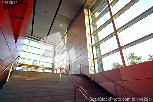 Image of modern building and red metal wall indoor