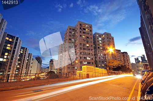 Image of Modern Urban City with Freeway Traffic at Night, hong kong