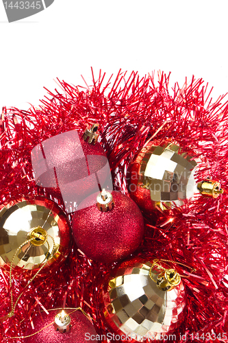 Image of christmas balls with tinsel