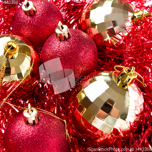 Image of christmas balls with tinsel