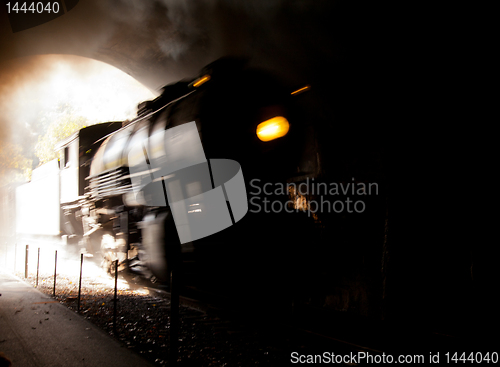 Image of Steam locomotive enters tunnel