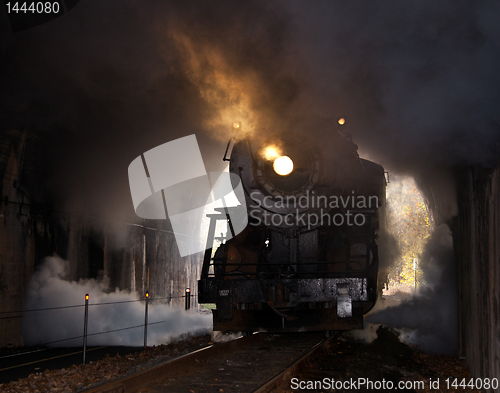 Image of Steam locomotive enters tunnel