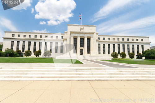 Image of Federal Reserve Bank Building in Washington DC, USA, Blue Sky