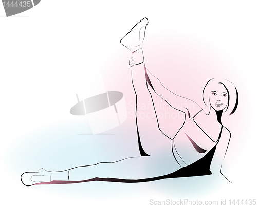 Image of outline illustration of girl doing stretching exercise