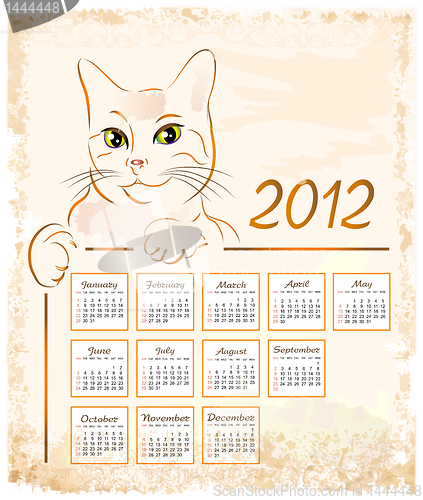 Image of cat showing  vintage calendar 2012