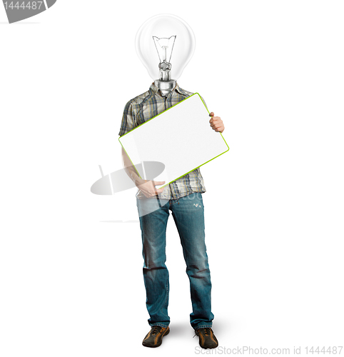 Image of lamp head businessman with empty write board
