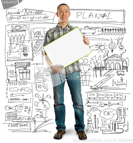 Image of asian male with write board in his hands