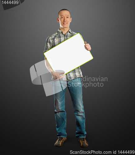 Image of asian male with write board in his hands