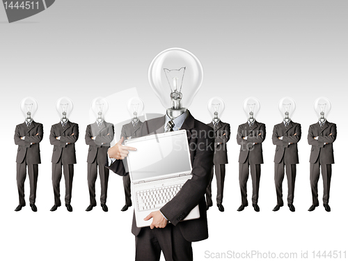 Image of businessman with lamp-head have got an idea