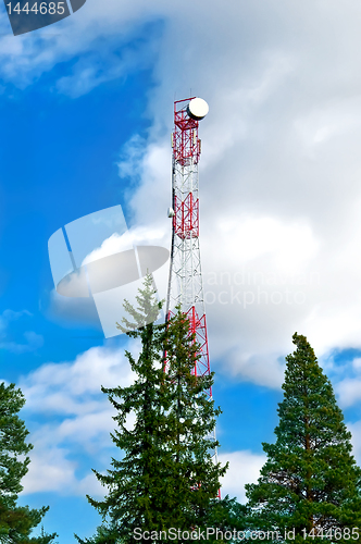 Image of Communications tower with trees