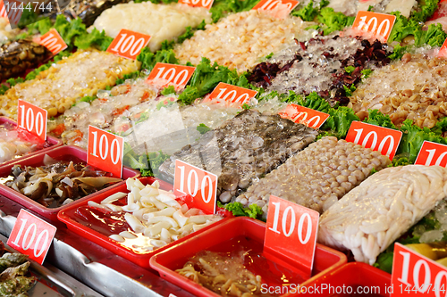 Image of seafood in market for sale