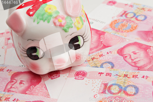 Image of piggy bank on china banknote