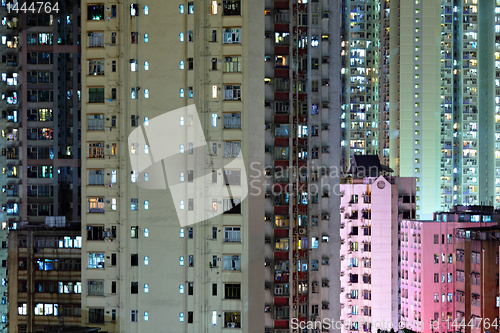 Image of apartment building at night