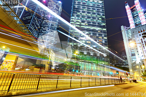 Image of light trails in modern city
