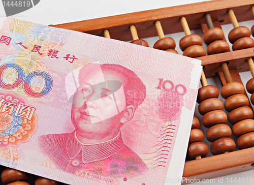 Image of abacus and china dollar banknote