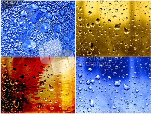 Image of set dripped water on abstract background