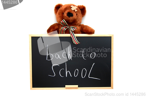 Image of teddy and blackboard