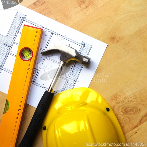 Image of hard hat and tool