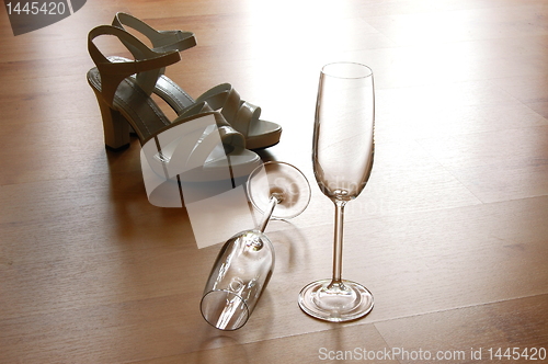 Image of sexy high heel and champagne glass
