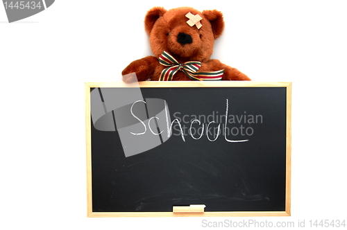 Image of teddy and blackboard
