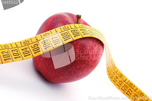 Image of Apple and measuring tape on white