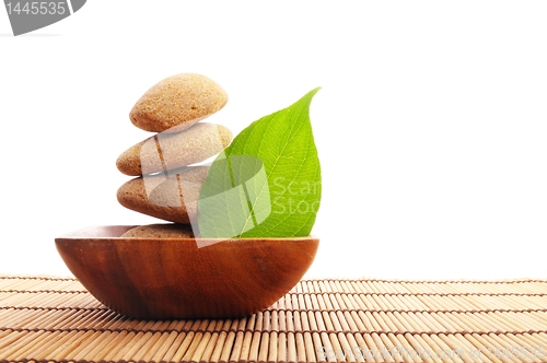 Image of zen stone with leaf