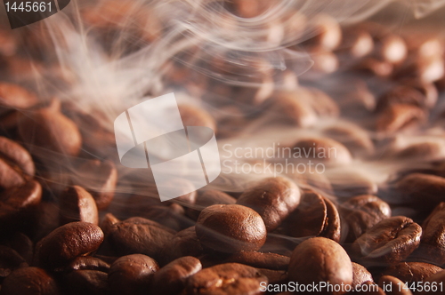 Image of coffee beans with steam