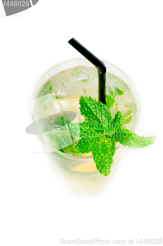 Image of mojito caipirina cocktail with fresh mint leaves