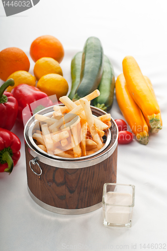 Image of fresh french fries on a bucket