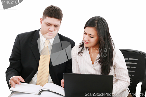 Image of confident boss with secretary planning their work 