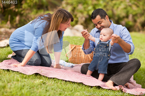 Image of Happy Mixed Race Family Playing In The Park