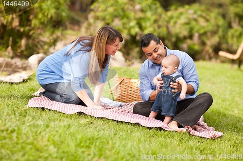 Image of Happy Mixed Race Family Playing In The Park