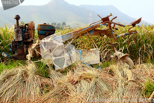 Image of tractor on rice farm