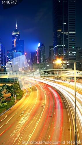 Image of traffic in downtown in hong kong at night