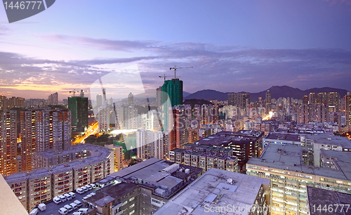 Image of sunset in downtown area, hong kong