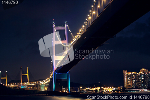 Image of traffic highway bridge at night,hong kong