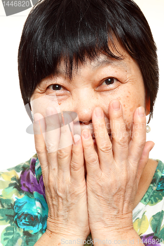 Image of asian woman use hand cover her mouth