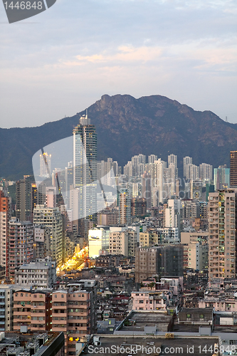 Image of sunset in downtown area, hong kong