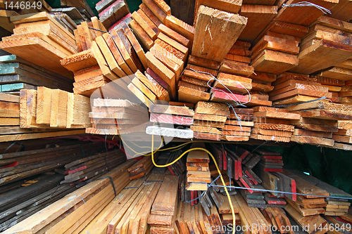 Image of Stack of wooden boards. 