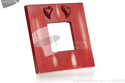 Image of Red wooden picture frame with hearts