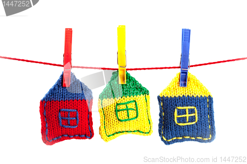 Image of knitted colorful houses