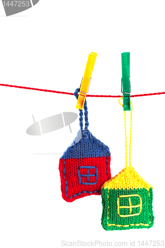 Image of two knitted colorful houses