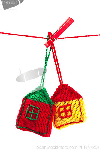 Image of two knitted colorful houses