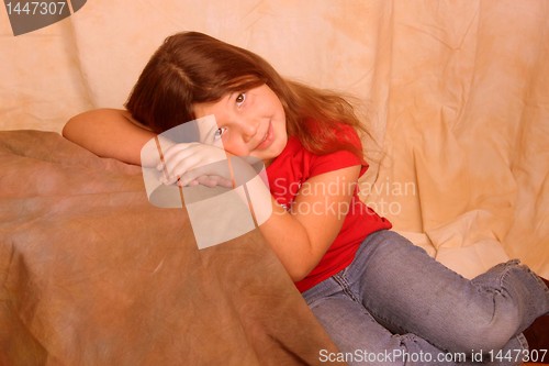 Image of Portrait of pretty little girl closeup