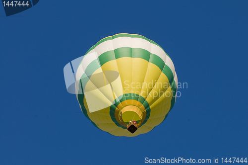 Image of Hot-air balloon airborne, shot from beneath