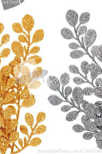 Image of Christmas decorative golden and silver leaves