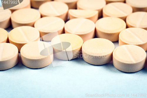Image of Texture of medical pills on white background
