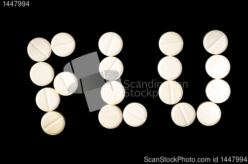Image of Flu word made out of medical pills