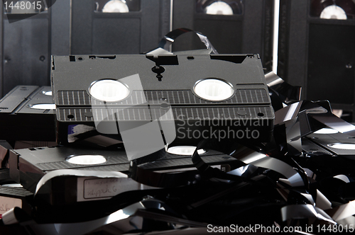 Image of Old VHS tapes ripped apart